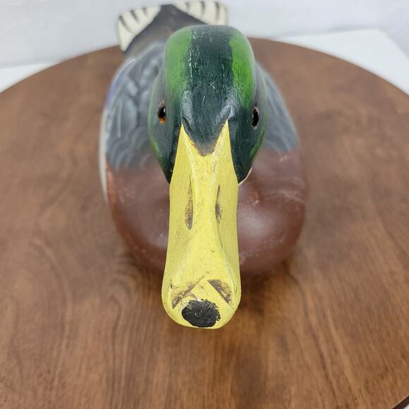 Vintage Signed Wood Carved Peabody Hotel Drake Mallard Duck Decoy Glass Eyes - Picture 4 of 16